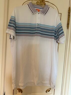 Puma White Polo with Blue Stripe Pattern
